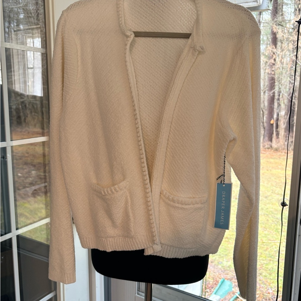 Draper James White Open Cardigan with Front Pockets